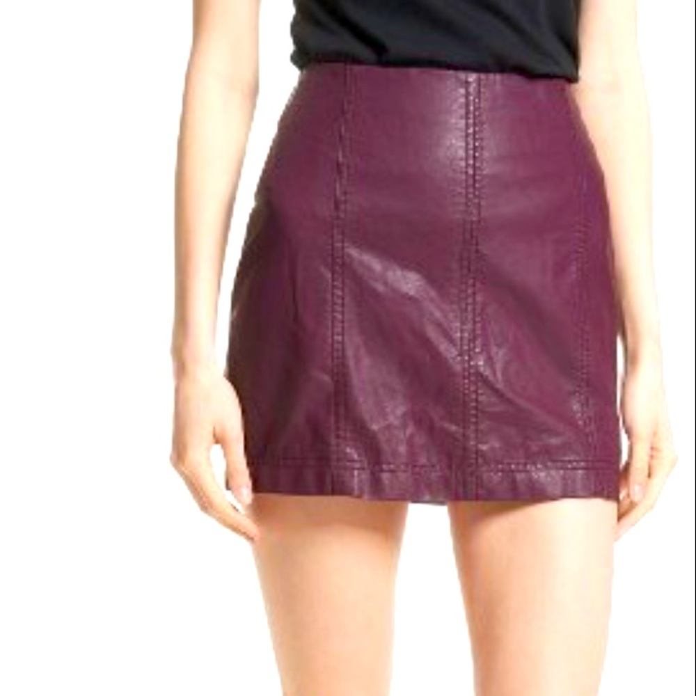 Free People Modern Femme Faux Leather Miniskirt Purple EUC Zippered seamed